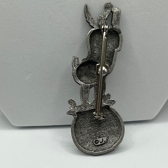 Vintage JJ Jonette Pewter Tone Cat Kitten Jumping Into Fish Bowl Brooch Pin - Picture 2 of 3